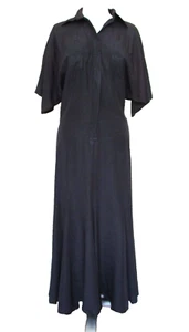Vintage 80s Norma Kamali Maxi Dress S Women Dark Blue Acetate Dolman Sleeve - Picture 1 of 8
