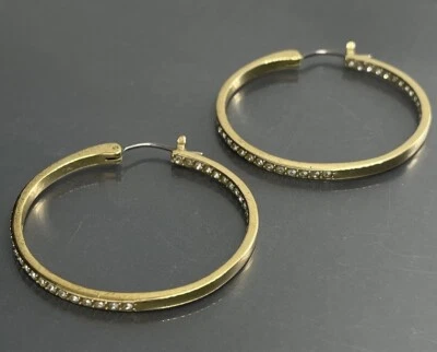 Swarovski Swan Gold Plated Facted Crystal Round Women Pierced Hoop Earrings 1.3” - Image 1 of 4