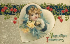 VALENTINE Schmucker girl in blue silk inset Winsch pub 1910 - Imagen 1 de 2
