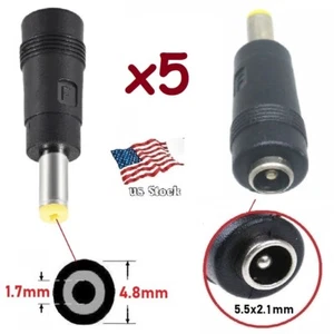 x5 DC Power 4.8x1.7mm Male Plug to 5.5x2.1mm Female Jack Adapter Connector (F) - Picture 1 of 6