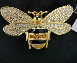 Bumblebee Rhinestone Goldtone Trinket Box 2.5" Hinged Magnetic Closure 🐝🐝 - Picture 1 of 6