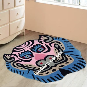 Tiger Face Rugs 3x3 Feet Handmade 100% Woolen Hand Tufted For Home Decoration - Picture 1 of 7