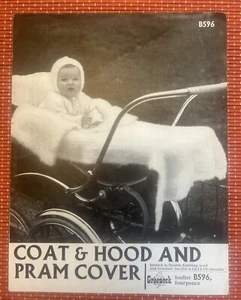 BABY PRAM SET COAT JACKET BONNET BLANKET 6-18 MONTHS VTG KNITTING PATTERN P766 - Picture 1 of 2