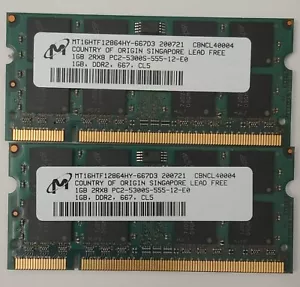 2 MICRON Laptop Memory MT16HTF12864HY-667D3 1GB 2Rx8 PC2-5200s DDR2 - Picture 1 of 1