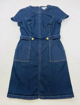 Denim Blue Jean Cinch Waist Dark Wash Dress Size 6 Fall Transition Boho Preppy - Image 1 of 4