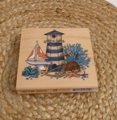Stampendous vela bodegón madera sello goma faro coral velero Foto 1 de 3