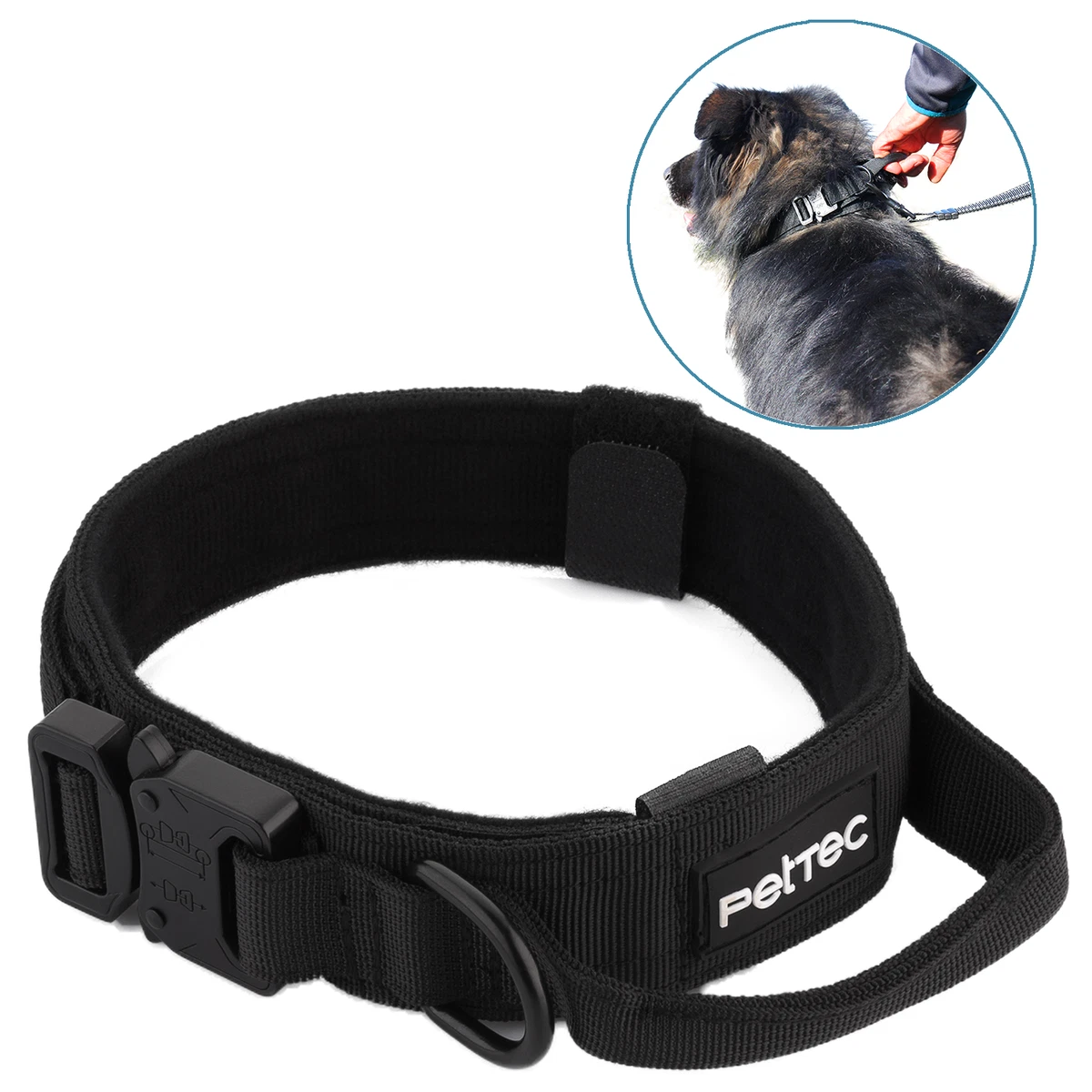 Verstellbares Nylon-Hundehalsband Mit Griff – 4,4 Cm Breit, Für Halsumfang 55,9–68,6 Cm, Schwarz