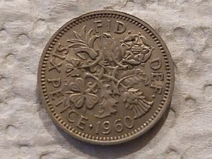 Münze Großbritannien: Six Pence: Queen Elizabeth II / Emblem: 1960 - Bild 1 von 2