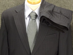 Jos A Bank Suit 40R Blue Stripe Wool 32x28.5 Pleated Pants 2 Btn 2 Piece - Picture 1 of 12