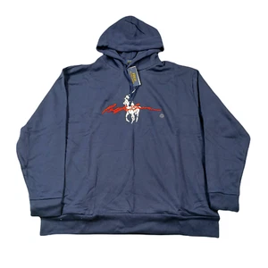 Polo Ralph Lauren Big Pony Logo Fleece Hoodie Sweatshirt Mens 2XB Big Tall Navy - Picture 1 of 11