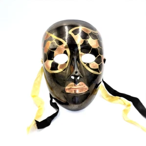 "Máscara facial" vintage de latón macizo negro y dorado, cobre - Hecha en India (#3) - Imagen 1 de 3