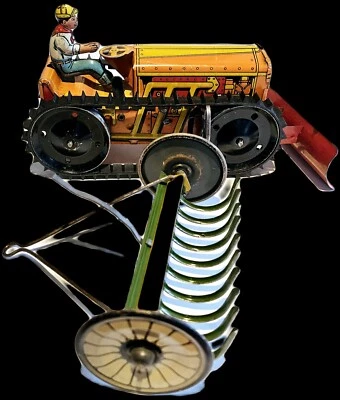 1938 Marx Climbing Tractor Works With Front Red plow  And Rear  Rake  - Image 1 of 4