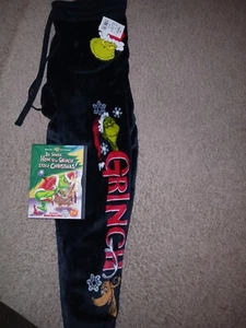 THE GRINCH-YOUTH FLEECE BOTTOMS -NEW/TAGS- & DVD - Picture 1 of 10