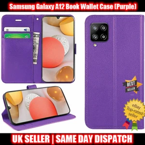 For Samsung Galaxy A12 Book Wallet Case Cover Purple + Tempered Glass Protector - Picture 1 of 12