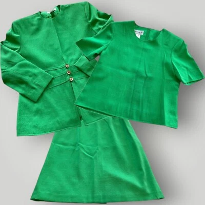 Henry Lee Para Mujer 10 Verde Conjunto de 3 Piezas Chaqueta Manga Corta Top Línea A Falda Traje Foto 1 de 4