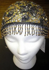 Gorra Adini cabeza Julieta con cuentas a mano hematita y cuentas doradas - Imagen 1 de 3