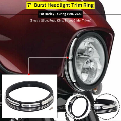 7" Headlight Trim Burst Bezel Ring For Harley Electra Street Tri Glide Road King Foto 1 de 4