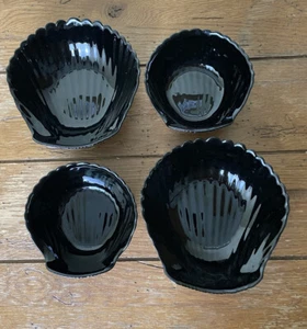Juego de cuencos de postre con forma de almeja de vidrio negro Seashell Arcoroc Francia - Imagen 1 de 8