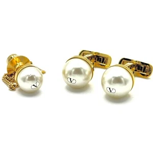 Valentino Garavani Gold-Tone Cufflinks tie tack Set - Picture 1 of 7