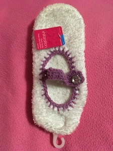 Girls MARY JANE SLIPPERS WHITE with PURPLE TRIM~BUTTON GEM Sz M/L NEW~FREE SHIP - Picture 1 of 10