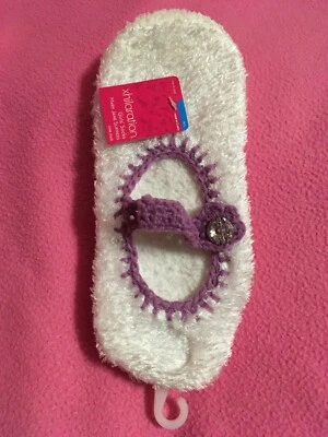 Niñas MARY JANE PANTUFLAS BLANCAS con RIBETE MORADO~BOTÓN GEMA Talla M/L NUEVAS~ENVÍO GRATUITO Foto 1 de 4