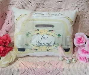Neues primitives Bauernhaus Shabby viktorianisches Vintage Just Married Kissen  - Bild 1 von 9
