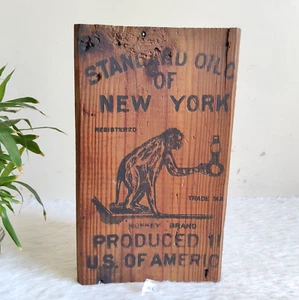 1920s Vintage Monkey Brand Standard Oil of New York Wooden Sign Board USA WB6 - Picture 1 of 4