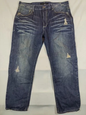 Sean John Jeans Mens 38 Straight Leg Distressed Whiskered Denim Blue 100% Cotton - Image 1 of 4