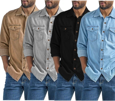 Imitation denim men's shirt single men's spring and autumn open shirt - Image 1 of 4