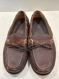 LL Bean Allagash Bison Leather 273080 Brown Hand Sewn Shoes One Eye MOC Sz 9D - Picture 1 of 7
