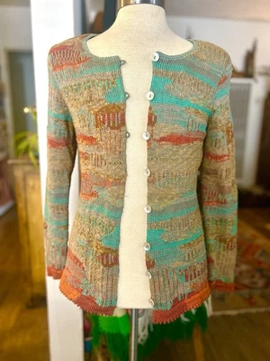 Peruvian Connection Cardigan Sweater Abalone Mother of Pearl Button Pima Cotton - Image 1 of 4