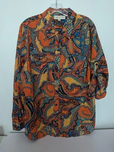 Blusa Jones New York Mujer XL Naranja Azul Paisley Manga Larga Botón Delantero - Imagen 1 de 11