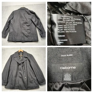 Claiborne Men's Wool Blend Peacoat L Charcoal Gray Double Breasted Jacket - Picture 1 of 9