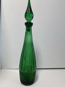 Empoli Glass Decanter 1960s Emerald Green Dimond Point - Picture 1 of 10