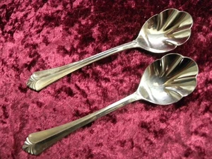 BAYPORT 2 Sugar Condiment Spoons Shells Farberware Stainless Steel Korea SHINY - Picture 1 of 3