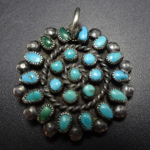 COLGANTE/DIJE Wee Vintage ZUNI Petit Point Turquesa Cluster Plata de Ley - Imagen 1 de 12