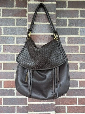 Bolso de Hombro Hobo Christopher Kon Marrón Oscuro Cuero Tejido Suave Foto 1 de 4