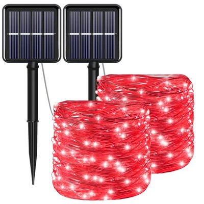 YAOZHOU Red Solar Christmas String Lights Outdoor Waterproof, 2Pack Total 200... - Image 1 of 4