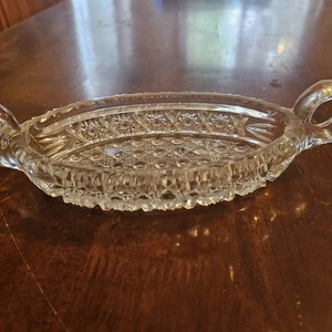 Plato Relish Vintage Vidrio Prensado Flor Patrón con Asas - Imagen 1 de 2