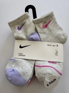 Nike Girls Lightweight Ankle Socks, 6 Pack, Youth 10C-3Y, XS Sock Size 5-7, New - Picture 1 of 1