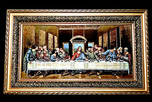 Large Framed: De Vinci The Last Supper Textile Wall Art - 59cm x 99 cm Stunning