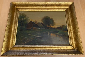 Bauernhäuser Nordfriesland - Öl auf Holz um 1900 - Hochwertig gerahmt - Picture 1 of 4
