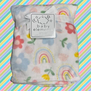 NEW Rainbow Floral Flowers Tulips Plush Baby Blanket Toddler Pink Blue Elements - Picture 1 of 7
