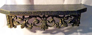 Vtg 70's Homco Hollywood Regency Black Gold Ornate 21-1/2" Long Wall Shelf #3054 - Picture 1 of 15