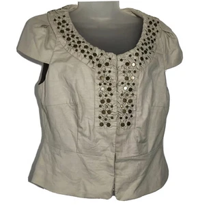 Chaqueta corta Anthropologie Idra Nailhead M Latón Peplum Tachuelas Cap Mangas Beige - Imagen 1 de 11