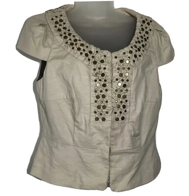 Chaqueta corta Anthropologie Idra Nailhead ramillete mediana caqui mangas tachuelas Foto 1 de 4