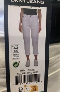 Neu DKNY Damenjeans UK 18 weiß Rivington Slim Straight Crop Stretch roher Saum - Bild 1 von 4