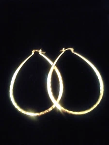 BIG 14KT GOLD CLAD DIAMOND CUT OVAL HOOP EARRINGS 2 1/2 IN 60 MM + BONUS - Picture 1 of 1