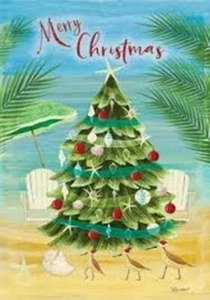 Árbol de Navidad costero, playa, cáscaras casa bandera 28""x 40"" decoración personalizada, 2 caras - Imagen 1 de 1