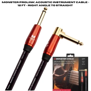 Monster Prolink Acoustic Instrument Cable 12 ft Right Angle to Straight - Picture 1 of 12